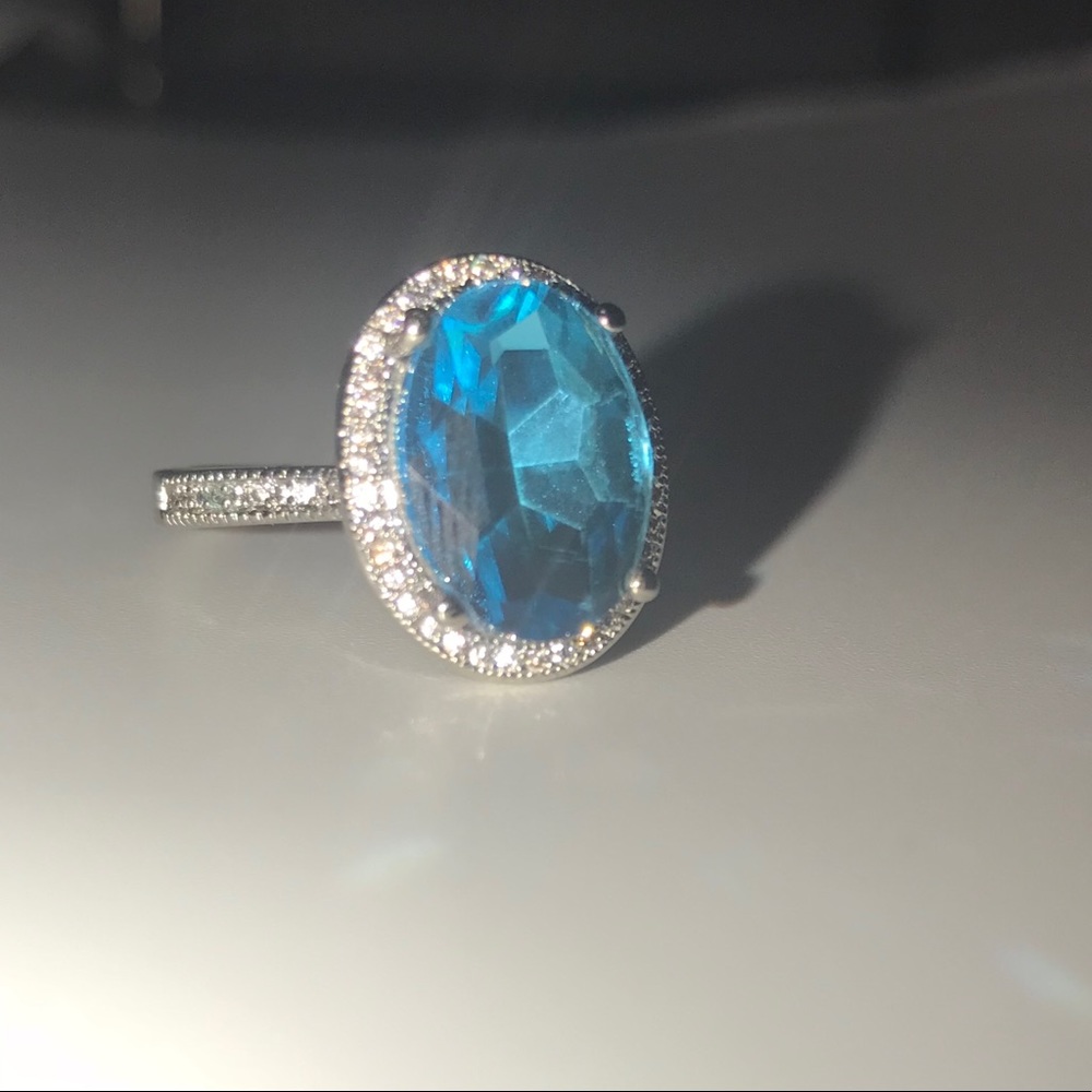 Sterling silver blue and white topaz cocktail ring